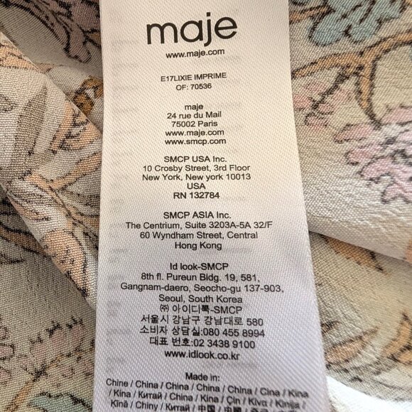 Maje Womens Sz 2 (M) Lixie Floral Botanical Button Ruffle Necktie L/S Blouse Top - Picture 10 of 12